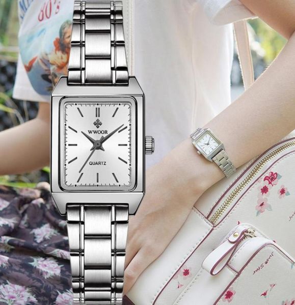 Montre Femme Wwoor Luxo Brand Womens Womens Retângulo de moda Small Watch Woman Quartz Dress Ladies Bracelet Wrist Watch 2202127205275
