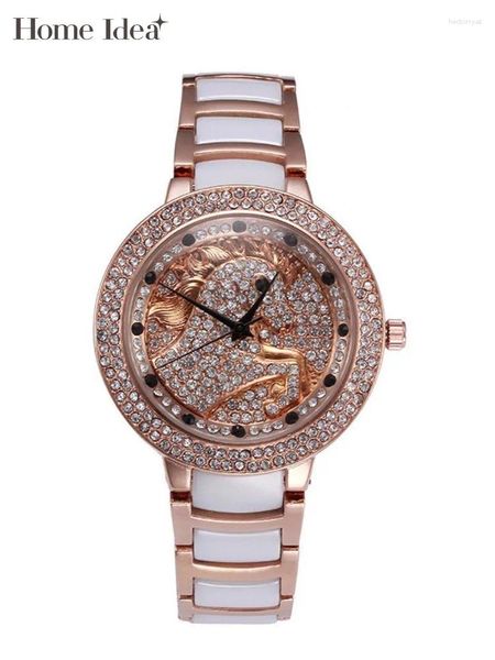 Relógios de pulso feminino de moda casual diamantes cerâmica designer de tira de cobre escritório, senhoras elegantes quartzo assistência de pulso