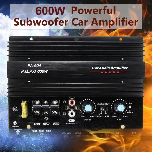 Amplificador de alta potência 12V 600W Subwoofer Bass Module Module Acessórios de áudio de áudio Mono canal de canal durável Placa de amplificador sem perdas PA60A