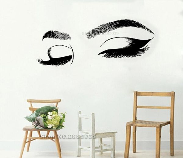 Chiude gli occhi decalcomanie muro ciglia adesive a parete compongono gli occhi per le sopracciglia decorazioni per salone di bellezza nuovo 9361456