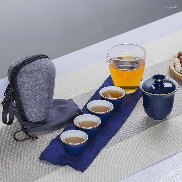 Conjuntos de teaware Bolsa de viagem Conjunto de chá chinês Gaiwan Teacups Fair caneca branca Drinkware