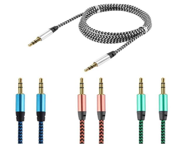 1m Nylon -Jack -Aux -Kabel 3,5 mm bis 3,5 mm o Kabel männlich bis männlich Kabel Gold Plug Car Aux -Kabel für iPhone Samsung Xiaomi7771215