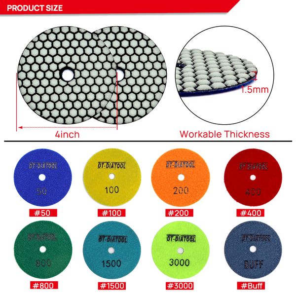 DT-Diatool Grit #1500 6pcs Dry Posling Pods Связанка Смола Гибкость для мраморной керамики 4 дюйма/100 мм гранитного шлифовального диска диска