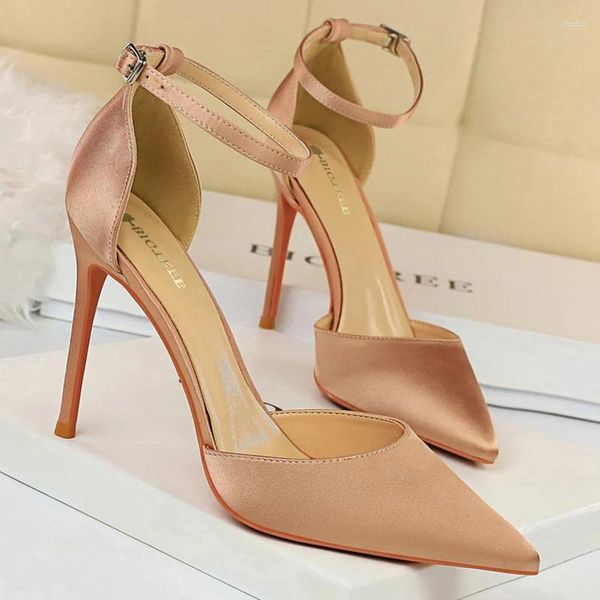 Kleiderschuhe Sommer Frauen 8 cm 10 cm High Heels Knöchel Riemchen Sandalen Lady Hochzeit Braut Seiden Stiletto mittelsandgrün Silber