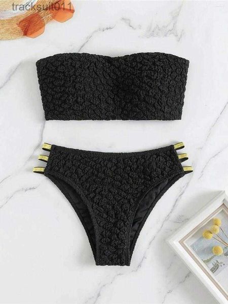 Kadın Mayo Bayan Mayo Seksi Bandeau Kırışmış Strappy Bikini Fe Mayo Kadın İki Parçalar Set Bater Mayo Takım Lady K4080 C240412