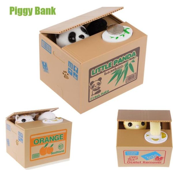 Gato amarelo branco Panda Roubo automático Coin Cat Kitty Moedas Penny Cents Piggy Saving Box Money Kid Child Presente259O4774234