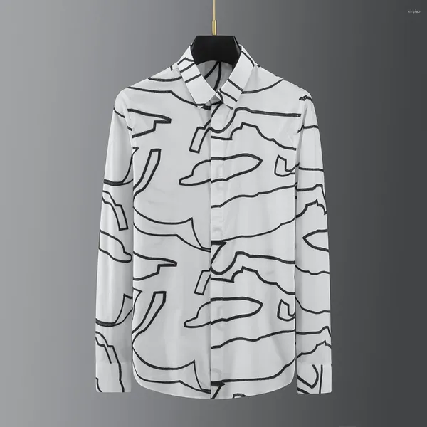 Camisas casuais masculinas Geométricas de bordado irregular de corpo inteiro Camisa de mangas compridas Algodão puro Slim Fit Salt-De-Departamento Vendas diretas de fábrica direta