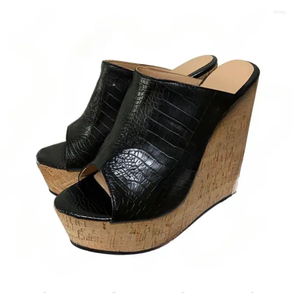 Pantofole 2024 Donne piattaforma Muli Muli Pattern Cedge alte tacchi a punta aperta eleganti scarpe da abito nera USA