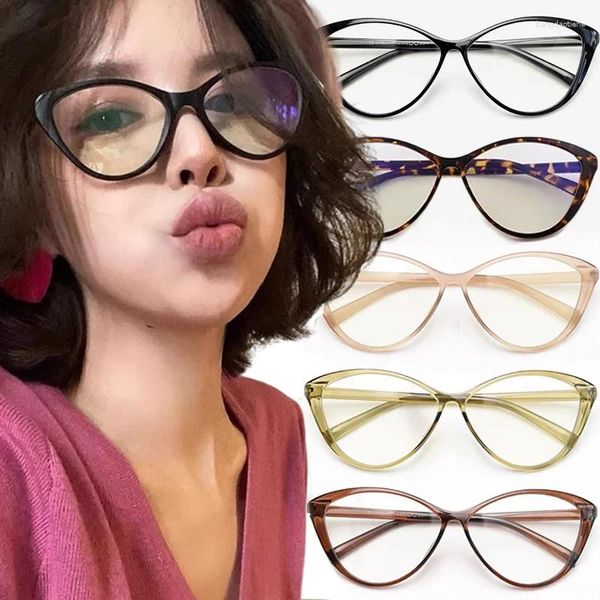 Sonnenbrille Retro Frame Cat Eye Triangle Eyewear Mody Girls Lesebrille Solid Farbe Schwarze Leoparden Antiblau -Licht -Linsen Brillen Brillen