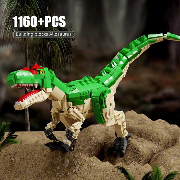 Jurássico Dinosaur 1200+PCS MOSASASAUR ALLOSAURUS ESTEGOSAURUS Tyrannosaurus rex Bloco de construção dino figuras Bricks Toys Kids Gifts