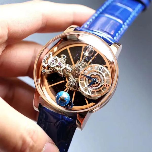 V2 Versão estática quartzo suíço masculino assista ao tourbillon astronômico Skeleton Aventurine Dial