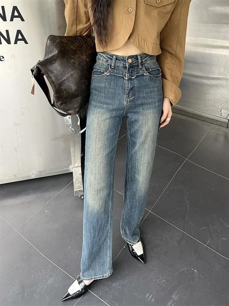 Jeans feminino Kitty Light Blue Straight Women Women Women Loose Denim Chic Moda 2024 Todos combinam