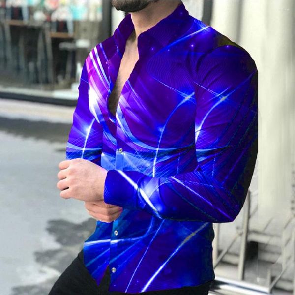 Herren lässige Hemden Mode atmungsaktive Street -Knöpfe im Freien farbenfrohe gedruckte 3D -Langarm -Lupe -Hemden.