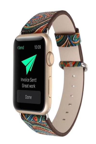 Цветы нарисованные в стиле watch Band для Apple Watch Band 38 мм 40 мм 42 мм 44 -мм кожаный ремешок для IWATCH Series 1 2 3 4 5 Bracelet Belt7254733