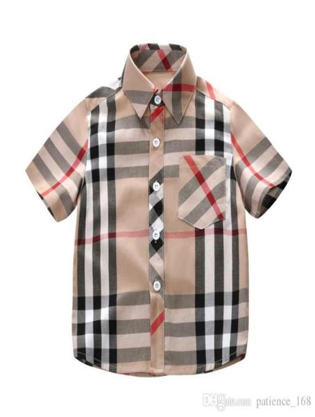 Shirt per ragazzi 2019 Primavera estate Nuovi stili In Nuovo arrivo Arrivo Summer Collar Collar Sonta corta Cotton Botton Boys Small Plaid4015156
