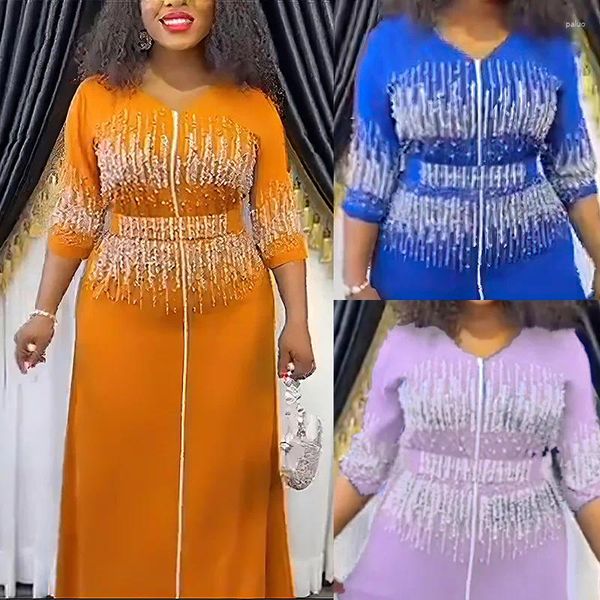 Roupas étnicas verão elegante Dubai African Vestres para mulheres África tradicional Maxi Rhinestone Skirt Dress Long Party Dress Kaftan