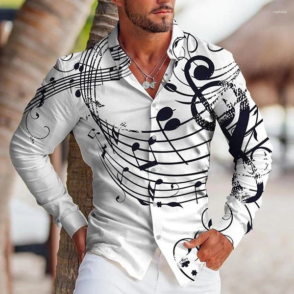 Erkekler Sıradan Gömlek Yüksek Endişe Gömlek Moda 3D Baskılı Uzun Kollu Müzikal Yakel Düğmesi