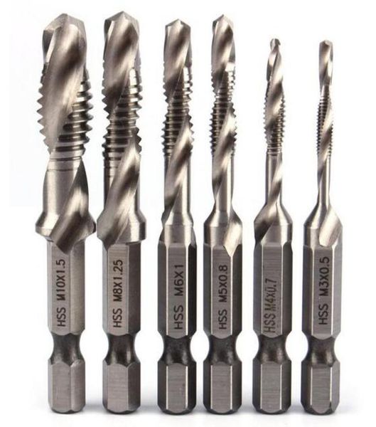 Verkauf von 6PSC HSS Hochgeschwindigkeit Stahlbohrbits Set 14Quot Hex Shank Metric Screw Wedel Tap Taper Drill Bit M3 M4 M5 M67106386