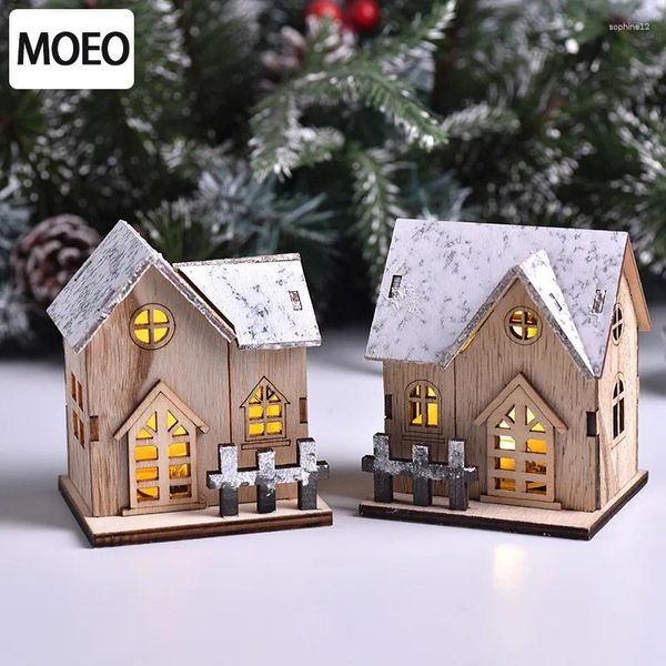 Estatuetas decorativas decoração de Natal Luminous Wooden House Led Small Table