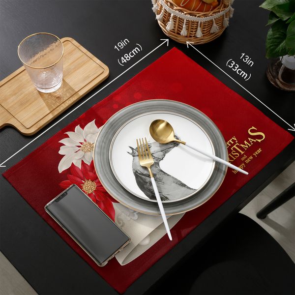 4/6 PCs Christmas Poinsettia Bells Cozinha Placemat Christmas Dining Table Table Tap tape