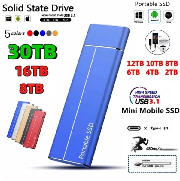 Caixas Lenovo disco rígido externo 64TB 16TB HighSceed SSD 8TB 4TB Portátil Externo SSD Disco rígido SolidState Disk para laptop PS4 PS5