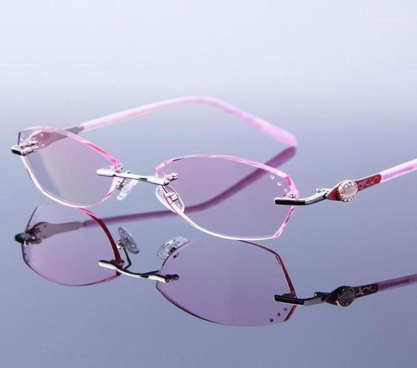 Occhiali da sole Eleganti donne occhiali da lettura senza montatura cornice strass per occhiali rosa Hyperopia senza cornice per lettura Presbyopic ottica EY3376373