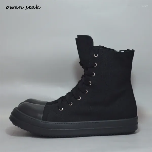 Sapatos casuais Owen Seak feminino canela alta tornozelo tênis de luxo botas de renda na marca de tênis zip outono plano preto