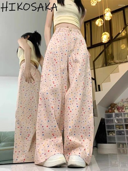 Calça feminina bolca colorida ponto reto largo 2024 primavera no verão de vesto alto solto calcário casual calça cintura