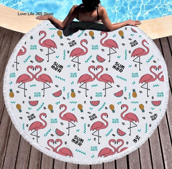 Handtuch Rosa Flamingo Mode runde Strandtücher Sommer Dicke Bad Mikrofaser Stoff 150 cm Größe Schwimmreisen Sport Erwachsener Kinder