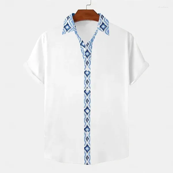 Herren lässige Hemden Geometrische Stammesdruck -Shirt Street aus dem Sommer Revers Kurzarm Mode weiche stilvolle Button Design