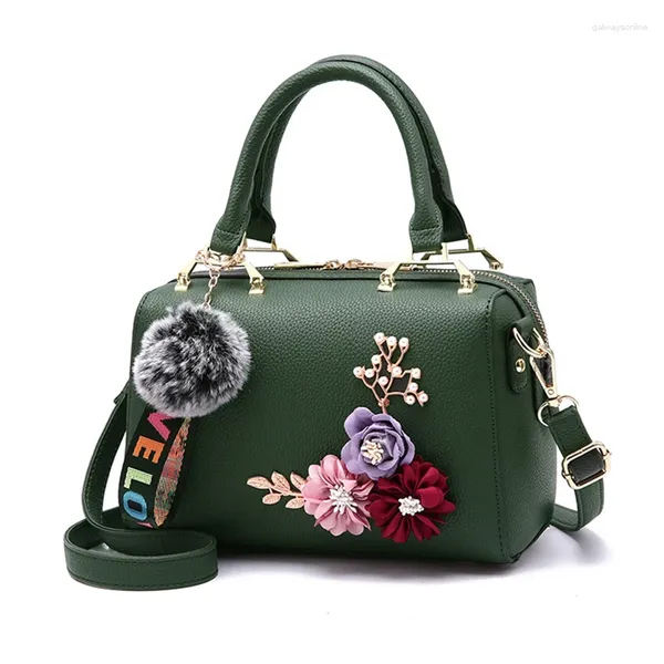 Umhängetaschen Mode PU Leder Handtasche Blumen Muschel Crossbody Tasche für Frauen Pelz Ball Anhänger Designer