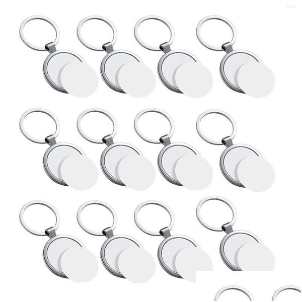 Keychains Lanyards 12 PCs Sublimation Blindschlüsselkäse Runde Wärmeübertragung Metallplattenschlüsselringe Dicke PO -Drop -Lieferung Mode Acces DHKHM