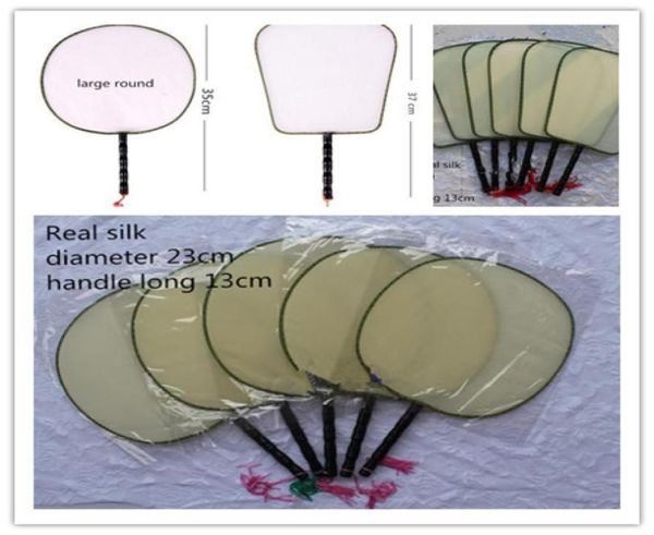 Leere weiße runde Seidenlüfter Holzgriff Quasten Studenten DIY Fine Art Painting Program Chinesische Handfans 10pcs/Lot4750451