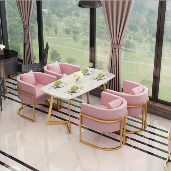 Restaurante moderno de luxo moderno restaurante rosa cafeteria móveis de sofá de sofá e cadeira de mobiliário de cozinha mesa de cozinha e cadeiras