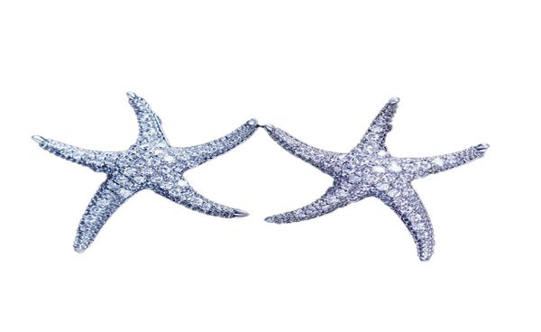 Estrelas do estilo de estrela do mar branco preenchido de ouro branco 5A Clear Diamond CZ Brincos de cravo de casamento para mulheres Festival Presente4736293