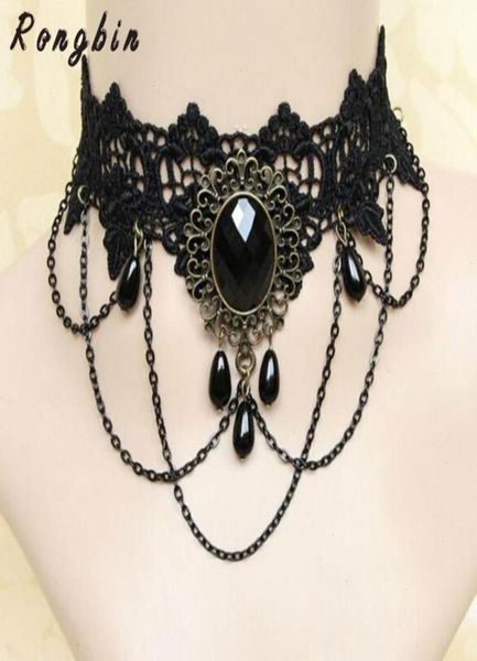 Vintage gotische schwarze Spitze Halskette für Frauen Blume Chocker Statement Kragen Bijoux Femme Collier Collares2674254