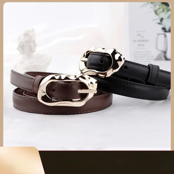 Cintos 2024 Designer de cinto feminino Irregular Oval Metal Buckle Calfskin Todas as mulheres de luxo de alfinetes