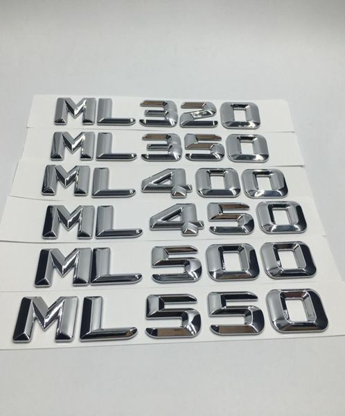 Adesivi per auto Chrome ML320 ML350 ML400 ML450 ML500 ML550 Lettere di badge Emblema del bagagliaio posteriore per Mercedes ML Classe5374154