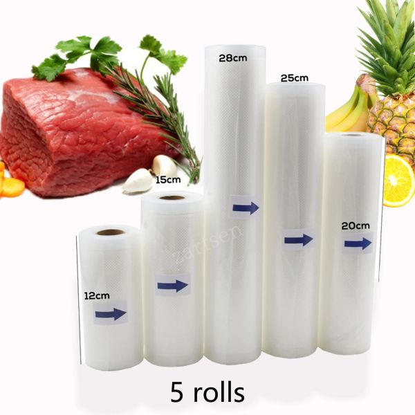 Máquina 5 Rolls Sous vide bolsas de rolagem para embalagem de embalagem a vácuo Sacos de vácuo de armazenamento de alimentos para selador de vácuo