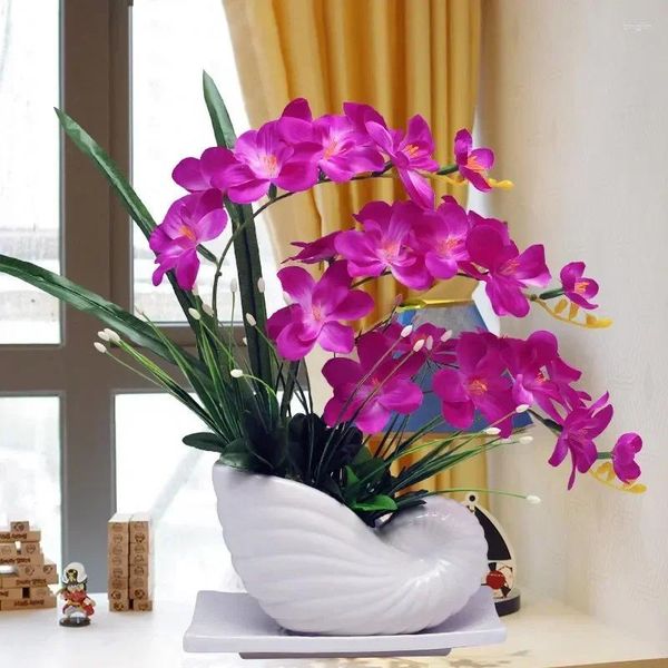 Vasos Modern Ceramic Vase Phalaenopsis Conjunto de Flor Artificial Figuras do Home Office Cafe Desktop Fake Ornament