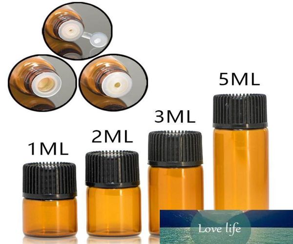 Amber Cam Esansiyel Yağ E Sıvı Şişeler 1 2 3 5 ML Cam Test Tüpü Flakon Plastik Durdurucu Siyah Kapak