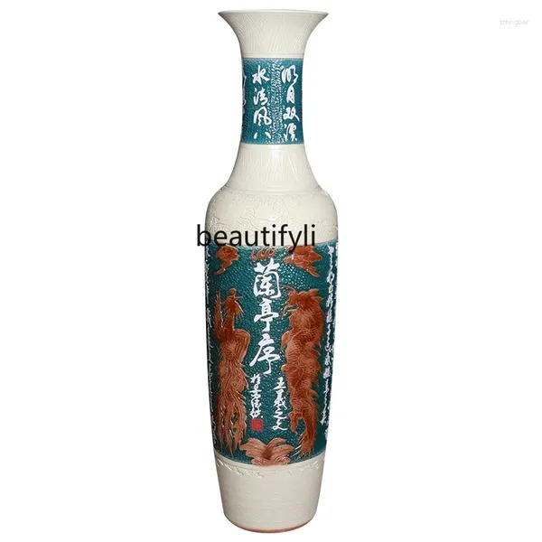 Vasos Jingdezhen Cerâmica Vaso de piso de cerâmica Dragão esculpido e Phoenix Pattern Company El Gate Decoration