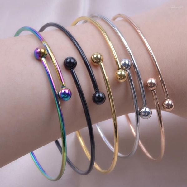 Bangle Fashion Due perle in acciaio inossidabile braccialetti per donne Accessori per uomini Accampi di fascino arcobaleno/nero/argento/oro color pulsera