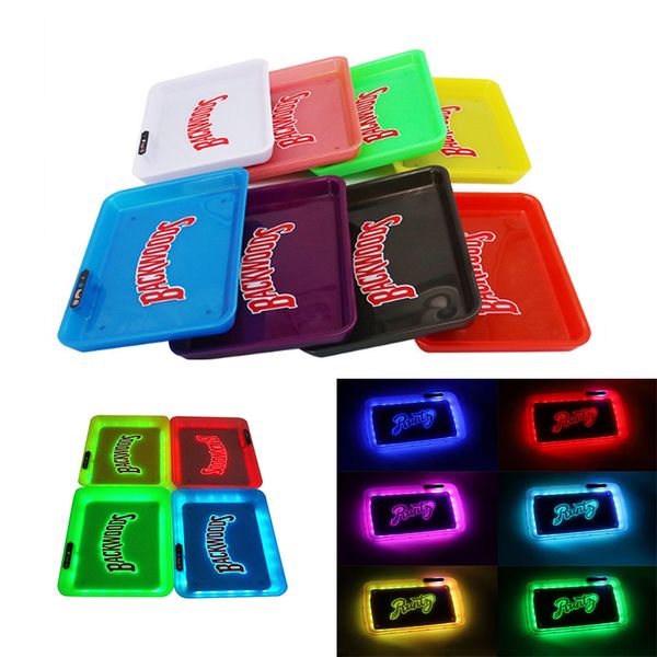 Backwoods Runtg LED GLOW Rolling Tray Party Accessoires wiederaufladbare farbenfrohe leichte Abs Material Quadrat Kräuter Tobakmühle Speicher Packag Papierbox Geschenk