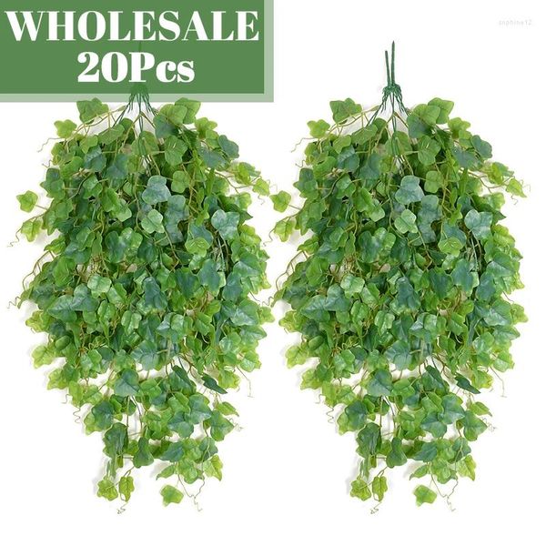 Flores decorativas por atacado 20pcs plantas artificiais videira vinha de batata doce folhas verdes decoração de quarto pendurado na parede de festas de casamento de plantas falsas