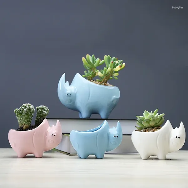 Vasos vaso simples moderno jardinagem ao ar livre criativo florpot de escritório de trabalho de desenho animado rinoceronte rinoceronte de cerâmica suculenta suculenta
