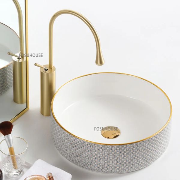 Nordic Gold Ceramic Bad Waschbecken Haushalt Quadrat Badezimmer Waschbecken Leichte Luxus Waschspüle Küche Handwaschbecken Waschung
