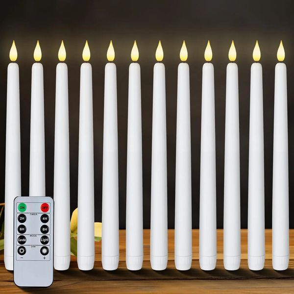 Flameless Flackering Taper Candles ohne Fernbedienungssteuerung Timer Dimmer Battery Battery Operated Candlesticks für Weihnachten Hochzeit 240412