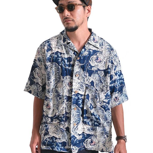 Atacado japonês de tamanho grande para camiseta vintage de homens de tecido índigo