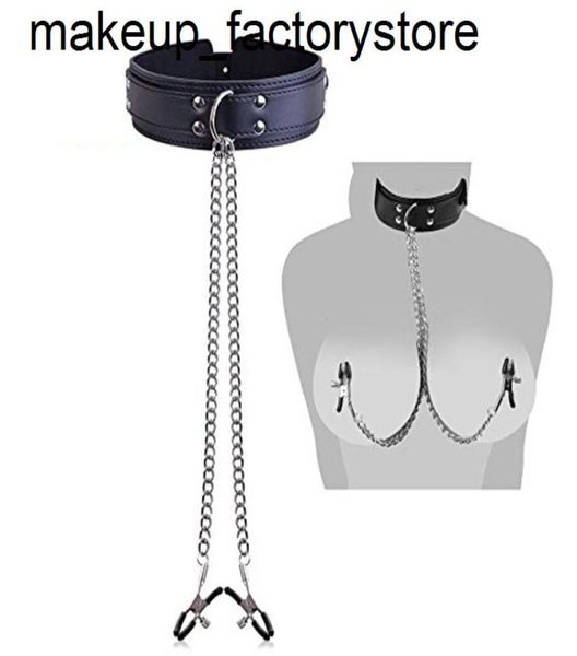 Massage Eather Slave Kragen Brustwarzen Klemmen Halskette Erwachsene Spiele Sexspielzeug für Frauen Paar